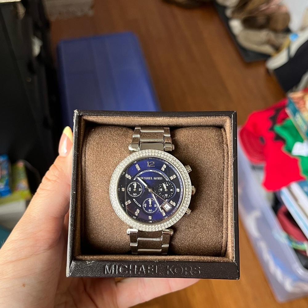 Michael Kors Silver and Blue Watch